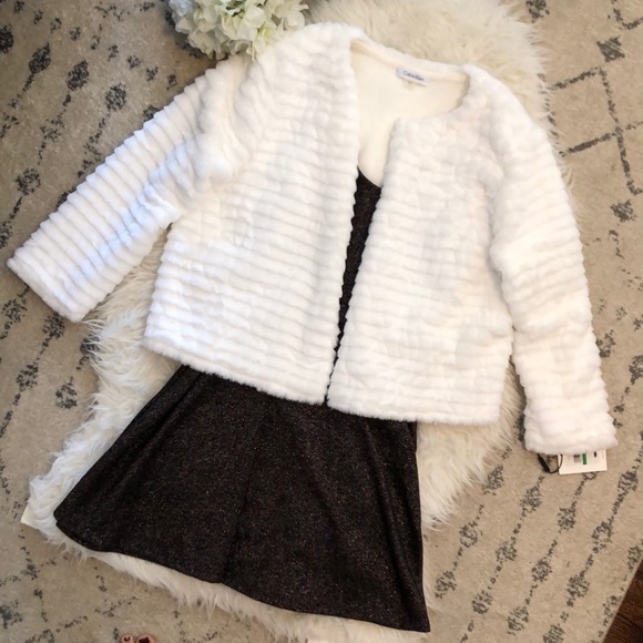 calvin klein white faux fur jacket